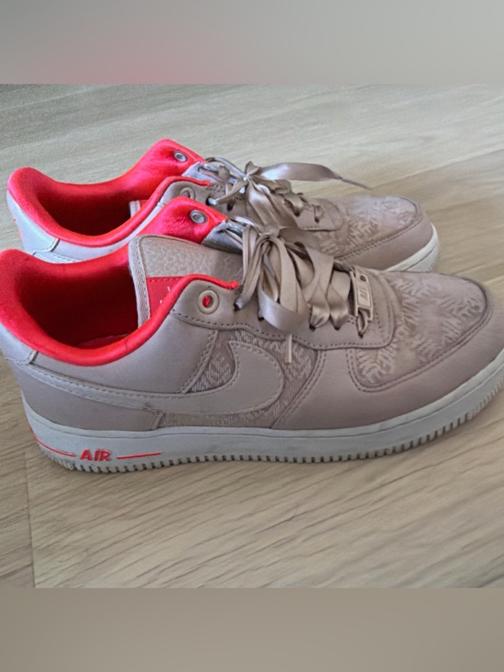 Nike satin  Air Force 1 Sneakers with Neon Coral Lining